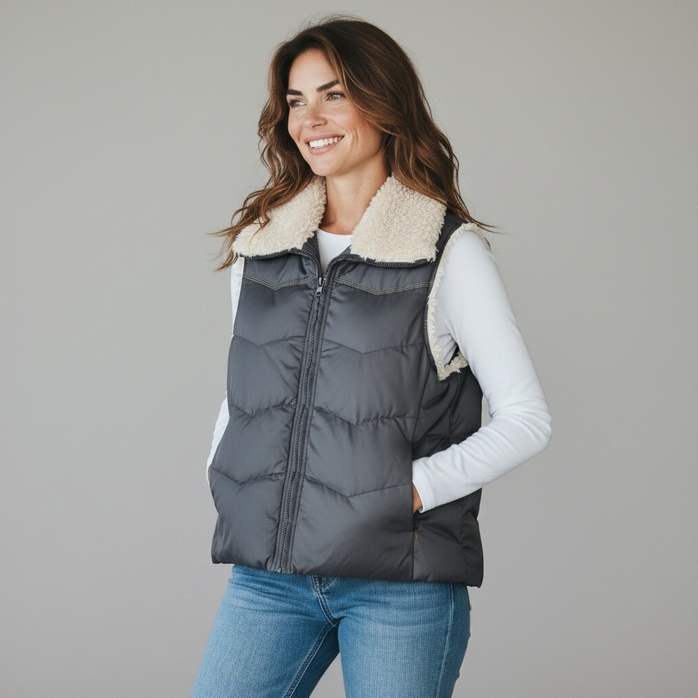 Big Chill Faux Fur Puffer Vest Juniors Medium Black